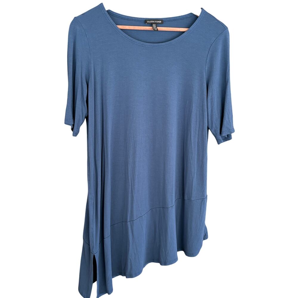 Eileen Fisher Jersey Tunic Top M Blue Blouse Shirt Capsule Minimalist Lagenlook